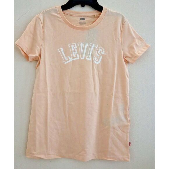 Levi's A27320058 Womens XS Peach/White Logo Print Crew Neck Short Sleeve T-Shirt - Picture 1 of 4
